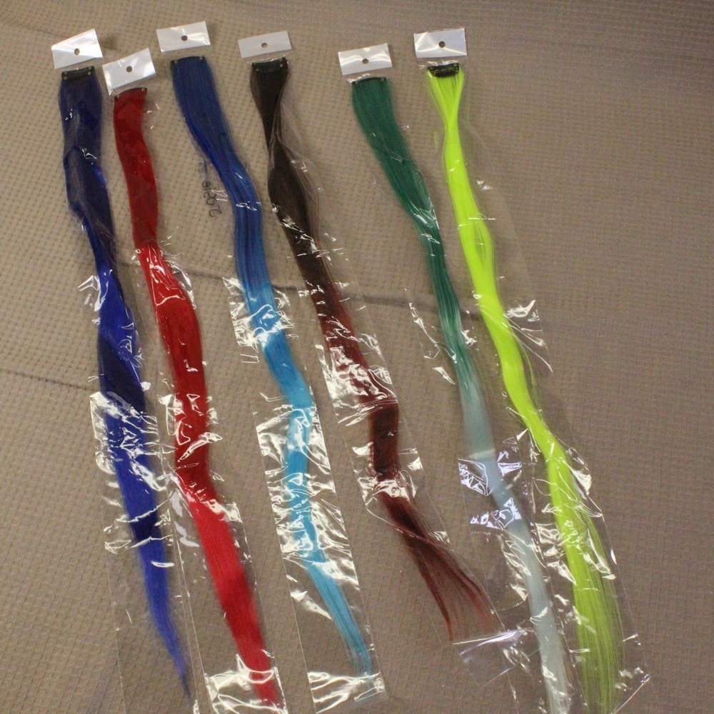 6pc Multi-Color Clip In Hair Extensions 22in Long Straight Y2K Rave Festival NEW